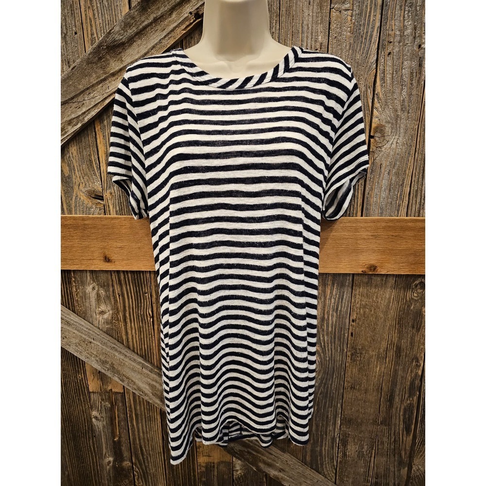 Coin 1804 Back Button Striped Tunic Top Size Women's 1X navy white EUC